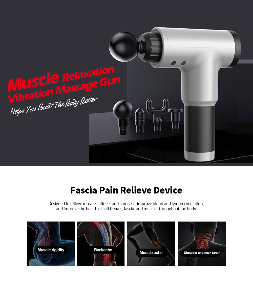 Muscle Relaxation Vibration Massage Gun Fitness Equipment Fascia Pain Relieve Device - Silver US Plug (2-pin)